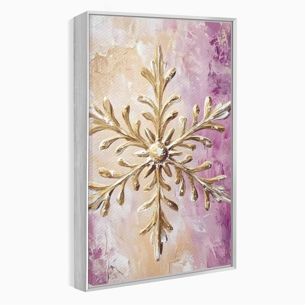 Tablou canvas cu tablou cu fulg de nea auriu in relief, in rama de aluminiu argintiu